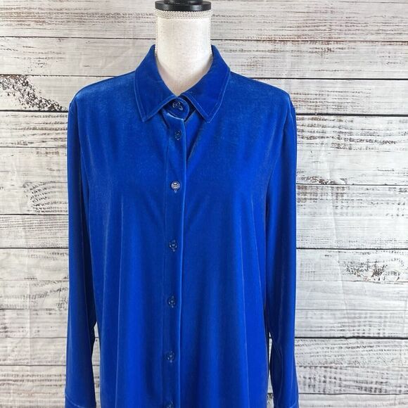 Soft Surroundings Blouse size Large Royal Blue Velveteen Stretch Comfy Casual - Picture 3 of 13